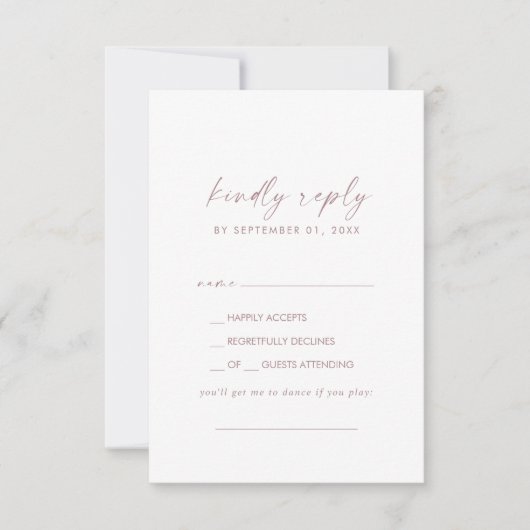 Moderne Rose Gold Script Song Request RSVP Card Karte (Vorderseite)