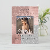Moderne Rose Gold Silver Glitzer Foto Sweet 16 Einladung (Stehend Vorderseite)