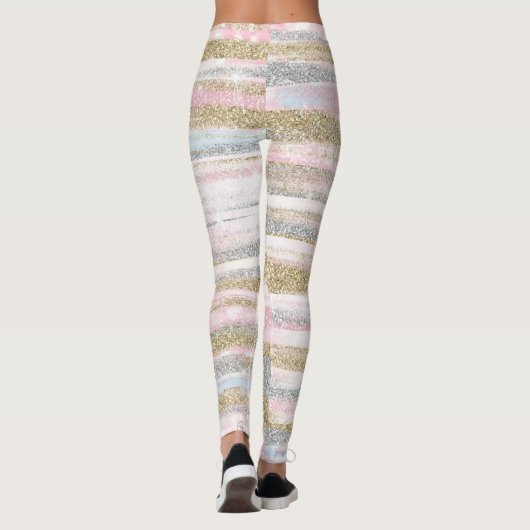 Moderne Rose Gold Silver Glitzer Striche Leggings (Rückseite)
