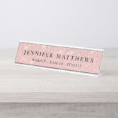 Moderne Rose Gold Sparkle Glitzer Makeup Schreibtischnamensplakette (Vorderseite )
