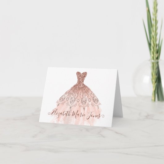 Moderne Rose Gold Sparkle Pink Dress Giro Script (Vorderseite)