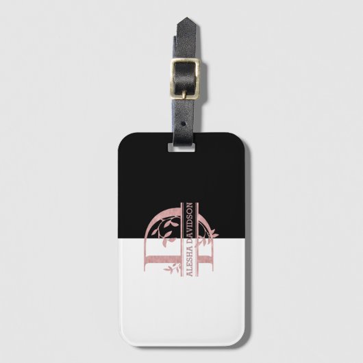 Moderne Rose Gold Split Custom Monogram A, B, C, D Gepäckanhänger (Vorderseite Vertikal)