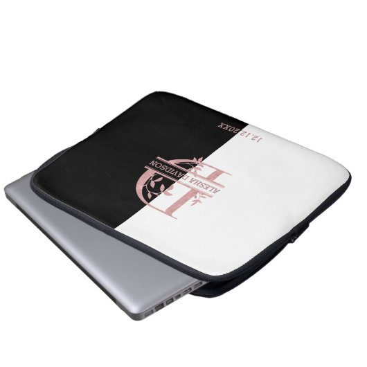 Moderne Rose Gold Split Custom Monogram A, B, C, D Laptopschutzhülle (Vorne Knopf)