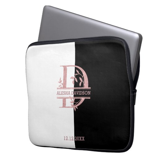 Moderne Rose Gold Split Custom Monogram A, B, C, D Laptopschutzhülle (Vorderseite Links)