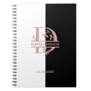 Moderne Rose Gold Split Custom Monogram A, B, C, D Notizblock