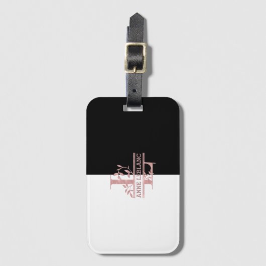 Moderne Rose Gold Split Custom Monogram L Gepäckanhänger (Vorderseite Vertikal)