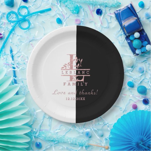 Moderne Rose Gold Split Custom Monogram L Pappteller (Party)