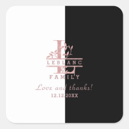 Moderne Rose Gold Split Custom Monogram L Quadratischer Aufkleber