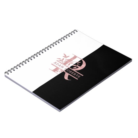 Moderne Rose Gold Split Custom Monogram R Notizblock (Linke Seite)