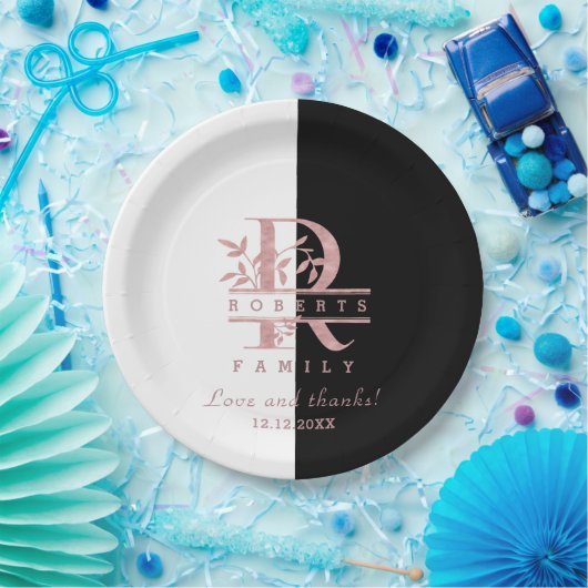 Moderne Rose Gold Split Custom Monogram R Pappteller (Party)