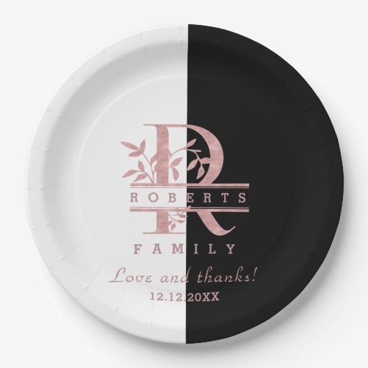 Moderne Rose Gold Split Custom Monogram R Pappteller (Vorderseite)