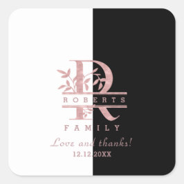 Moderne Rose Gold Split Custom Monogram R Quadratischer Aufkleber
