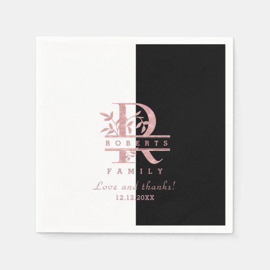 Moderne Rose Gold Split Custom Monogram R Serviette (Vorderseite)