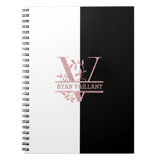 Moderne Rose Gold Split Custom Monogram V Notizblock (Vorderseite)