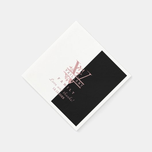 Moderne Rose Gold Split Custom Monogram V Serviette (Ecke)