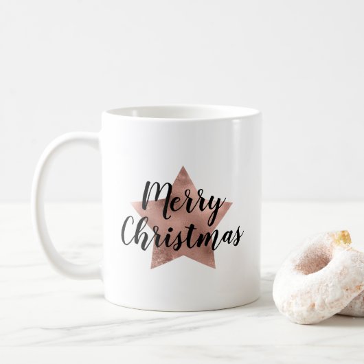 Moderne Rose Gold Star Weihnachten Kaffeetasse (Mit Donut)