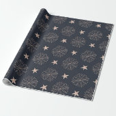 Moderne Rose Gold Stars & Snowflake Schwarze Weihn Geschenkpapier (Ungerollt)