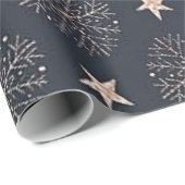 Moderne Rose Gold Stars & Snowflake Schwarze Weihn Geschenkpapier (Rolleneckpunkt)
