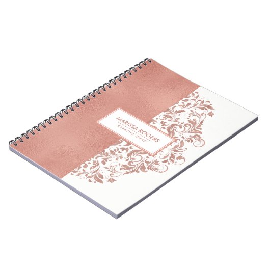 Moderne Rose-Gold-Textur und Wirbel auf Weiß Notizblock (Linke Seite)