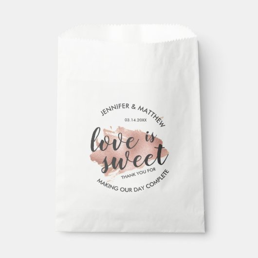 Moderne Rose Gold Texture Liebe ist Sweet Wedding Geschenktütchen (Vorderseite)