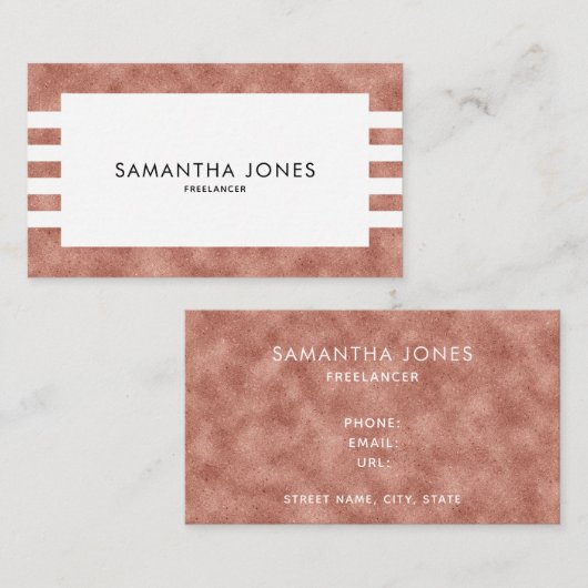 Moderne Rose Gold Texture Stripes Freelancer Visitenkarte (Vorne/Hinten)