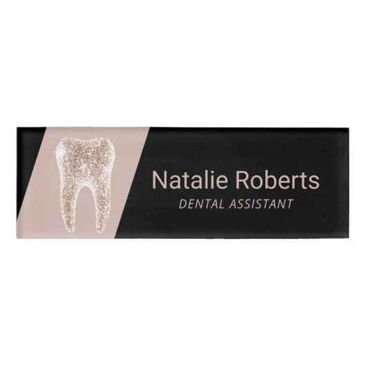 Moderne Rose Gold Tooth Zahnarzt Zahnärztin Namenschild (Vorderseite)