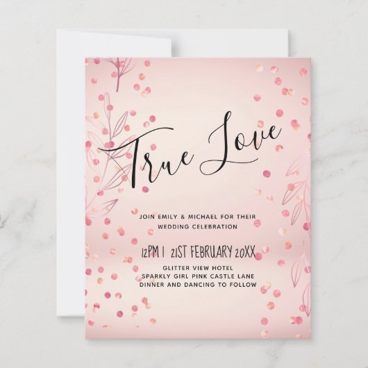 Moderne Rose Gold Trendy Budget Hochzeit (Vorderseite)