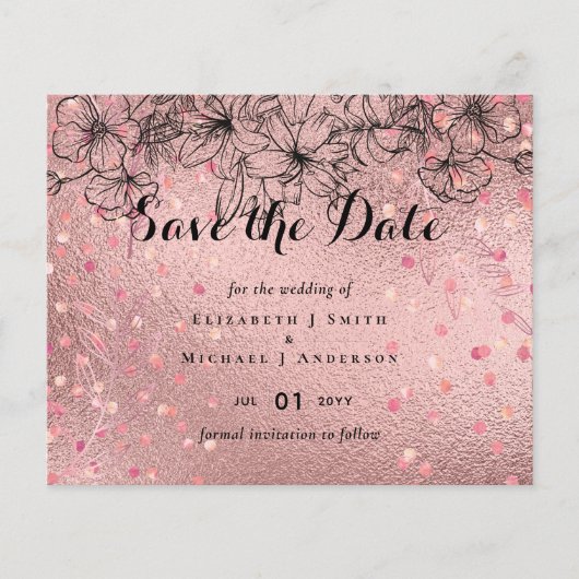 Moderne Rose Gold Trendy Budget Hochzeit (Vorderseite)