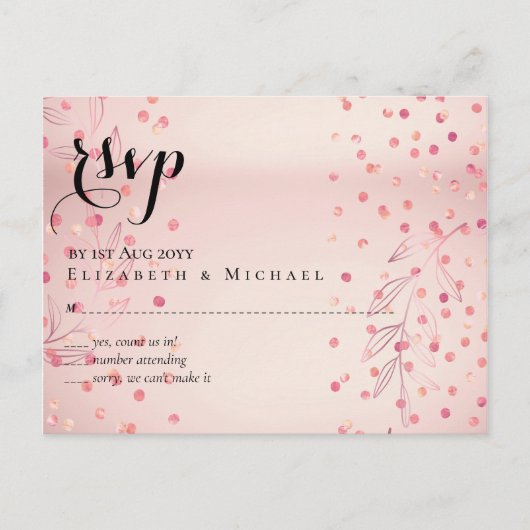 Moderne Rose Gold Trendy Budget Hochzeit Postkarte (Vorderseite)