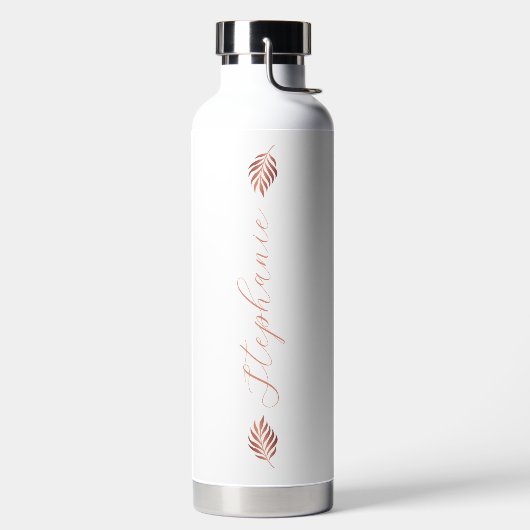 Moderne Rose Gold Tropenleaf mit Namen Trinkflasche (links)