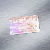 Moderne Rose Gold Tropfen Scheren Haar Holographis Magnetische Visitenkarte (Beispiel)