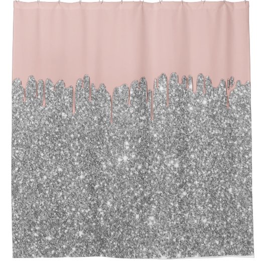 Moderne Rose Gold Tropfen Silberner Glitzer Hinter Duschvorhang (Vorderseite)