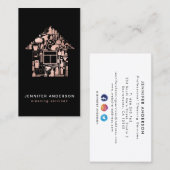 Moderne Rose - Gold- und Black Clearing-Dienstleis Visitenkarte (Vorne/Hinten)