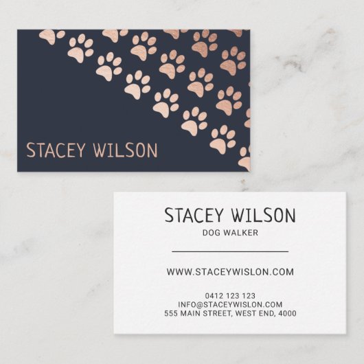 Moderne Rose Gold und Marinehund Walker Visitenkarte (Vorne/Hinten)