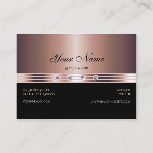 Moderne Rose Gold und Schwarz mit Leuchtdiamanten Visitenkarte (Rückseite)