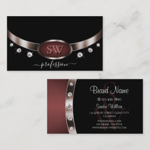 Moderne Rose Gold und Schwarz mit Monogramm-Diaman Visitenkarte