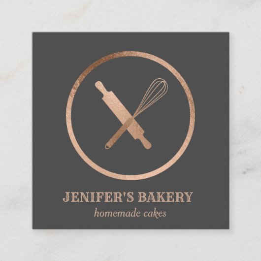 Moderne Rose Gold Walzen Button Whisky Koch Bäcker Quadratische Visitenkarte (Vorderseite)