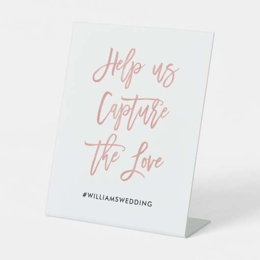 Moderne Rose Gold Wedding Hashtag Sign Sockelschild (Vorderseite)