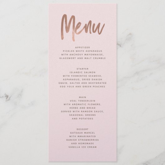 Moderne Rose Gold Wedding Menu Menükarte (Vorderseite)
