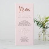 Moderne Rose Gold Wedding Menu Menükarte (Stehend Vorderseite)