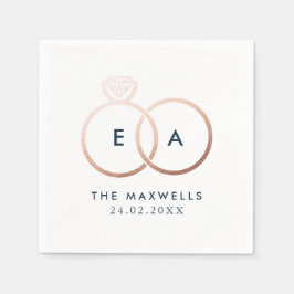 Moderne Rose Gold Wedding Rings Cocktail Napkin Serviette