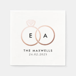 Moderne Rose Gold Wedding Rings Cocktail Napkin Serviette