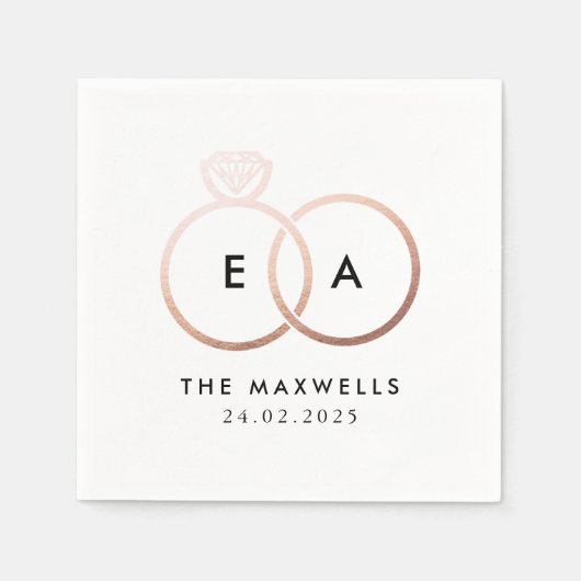 Moderne Rose Gold Wedding Rings Cocktail Napkin Serviette (Vorderseite)