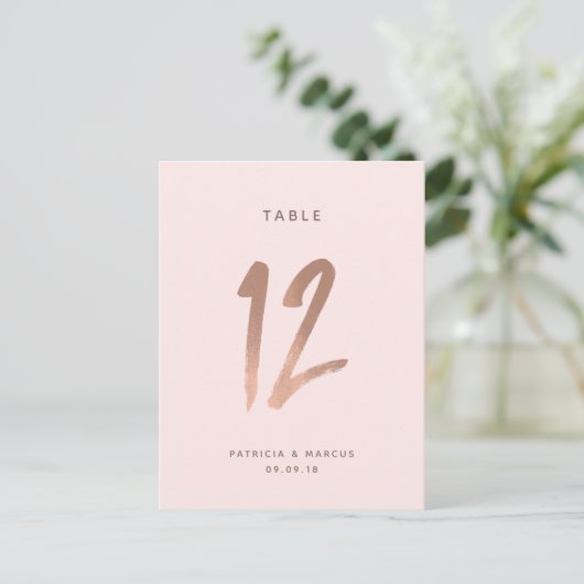 Moderne Rose Gold Wedding Tischnummer 12 (Stehend Vorderseite)