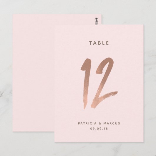 Moderne Rose Gold Wedding Tischnummer 12 (Vorne/Hinten)