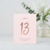 Moderne Rose Gold Wedding Tischnummer 13 (Stehend Vorderseite)
