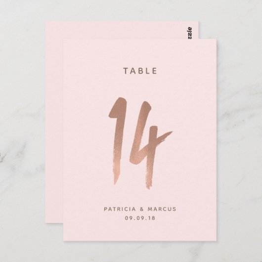 Moderne Rose Gold Wedding Tischnummer 14 (Vorne/Hinten)