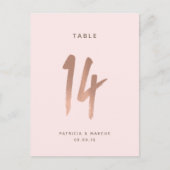 Moderne Rose Gold Wedding Tischnummer 14 (Vorderseite)