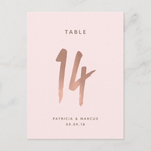 Moderne Rose Gold Wedding Tischnummer 14 (Vorderseite)