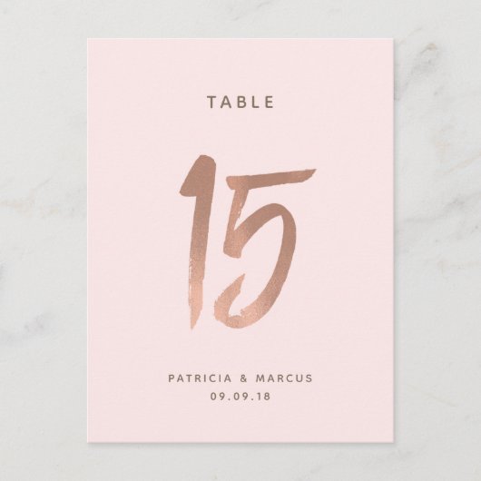 Moderne Rose Gold Wedding Tischnummer 15 (Vorderseite)